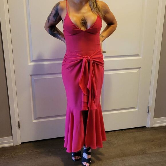 PATBO V NECK gorgeous popular designer long pink dress. - Picture 1 of 16